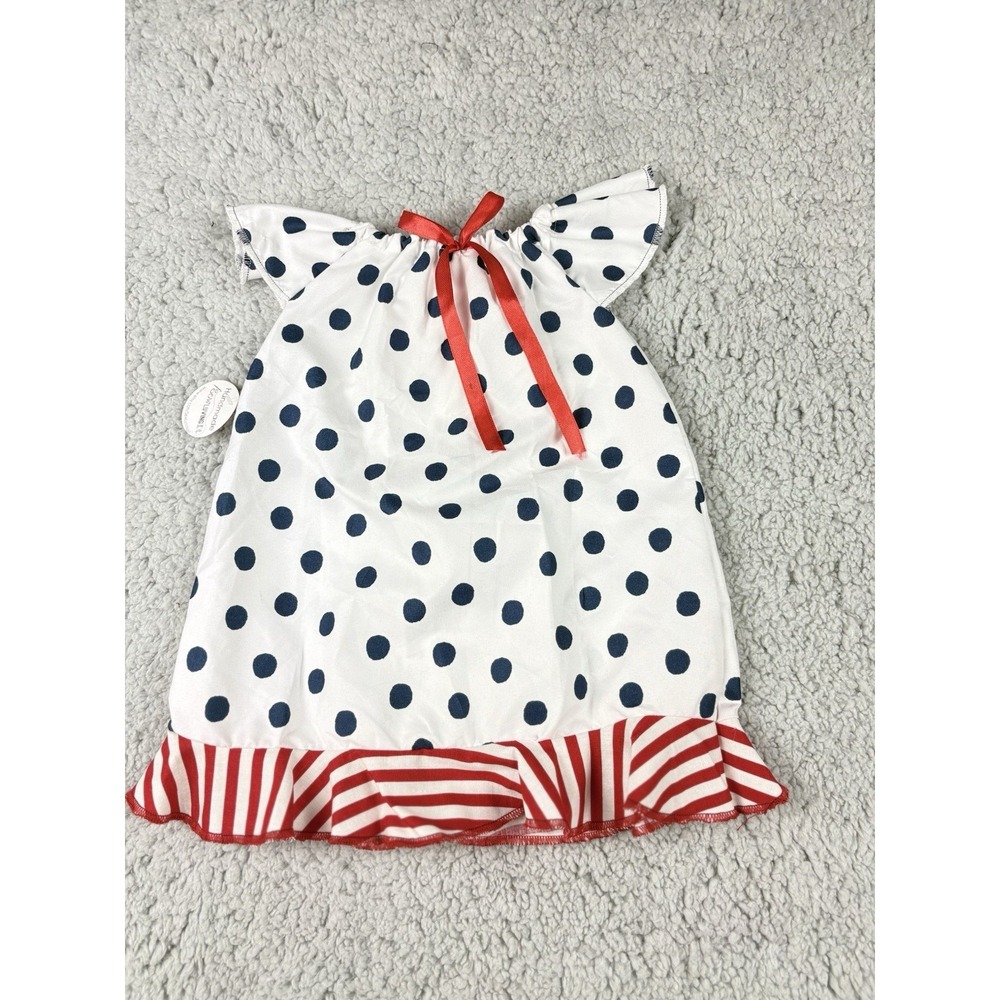Handmade By SewLuvingIt Girls Red White Blue Polka Dot Ruffled Dress W Bow 0-3 M